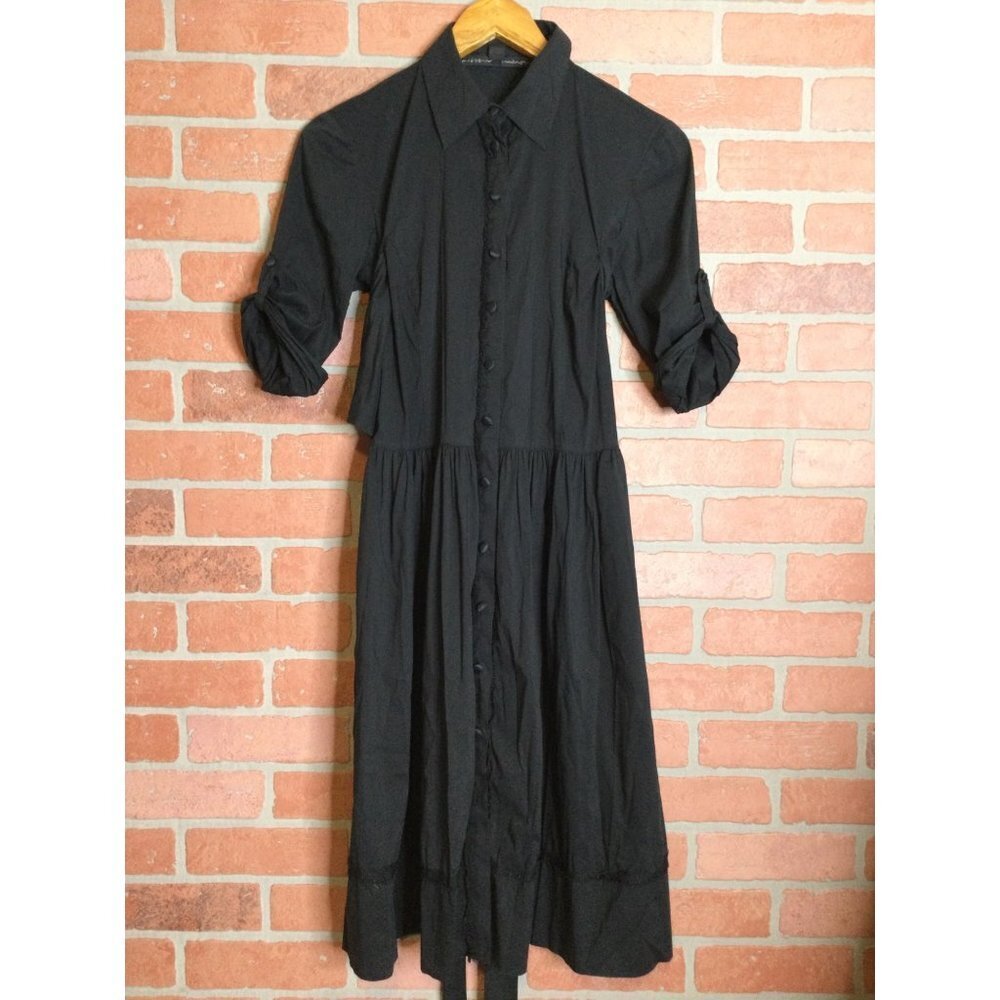 Robert Rodriguez Black Shirt Dress Pointed Collar Roll Tab Sleeves Size 4